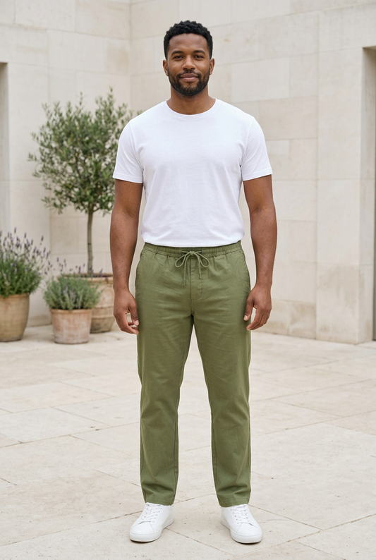 Olive Linen-Cotton Canvas Trousers
