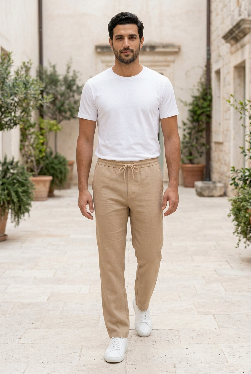 Brown Linen-Cotton Canvas Trousers