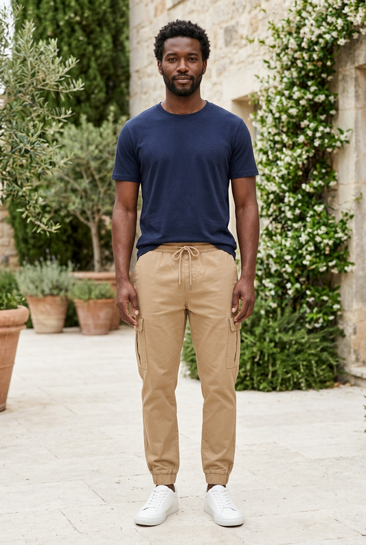 Beige Cotton-Blend Track Pants