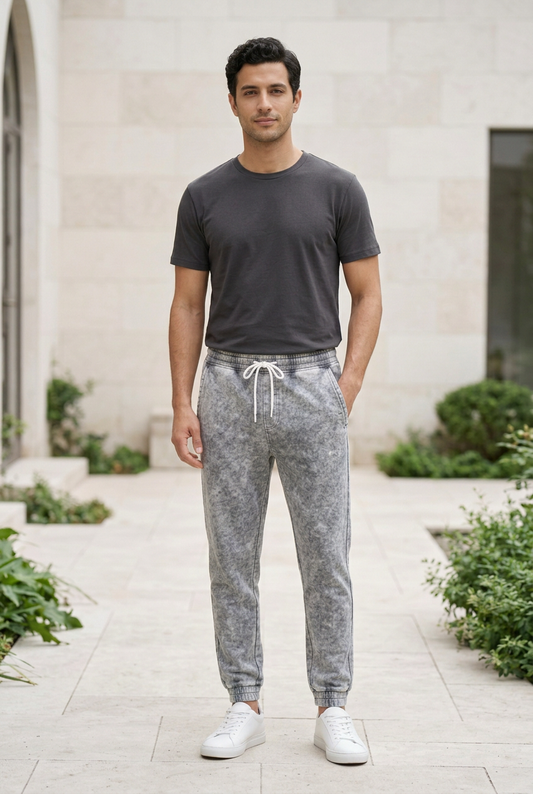 Light Grey Acid-Wash Cotton Pants