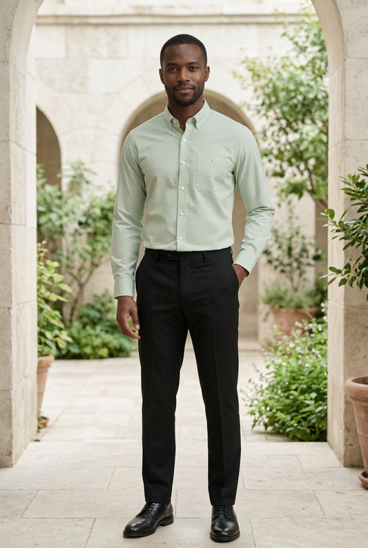 Green Checked Linen-Cotton Formal Shirt
