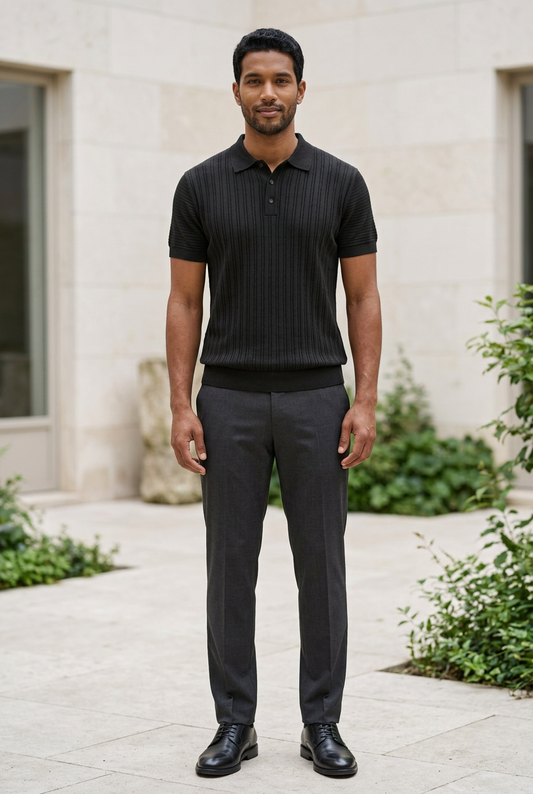 Black Knitted Button T-Shirt
