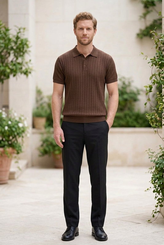 Brown Knitted Button T-Shirt