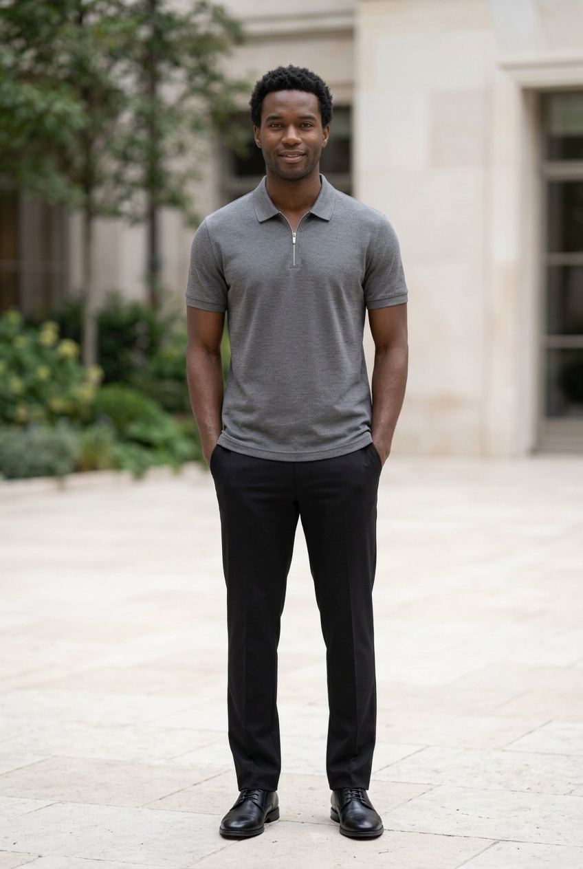 Grey Knitted Zip T-Shirt