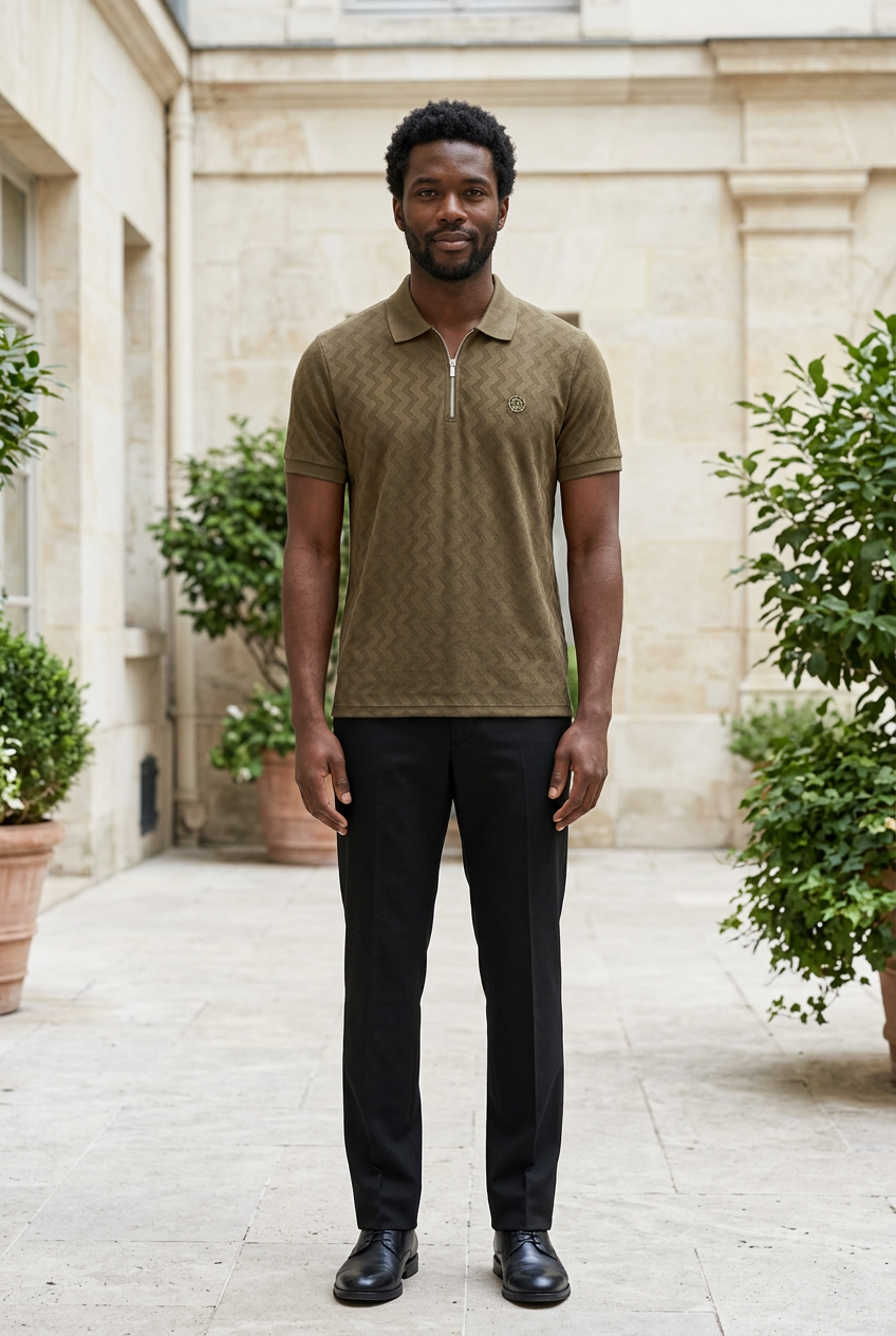 Brown Knitted Zip T-Shirt