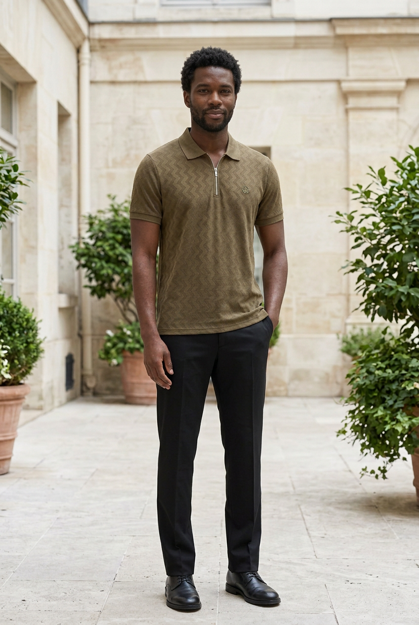 Brown Knitted Zip T-Shirt