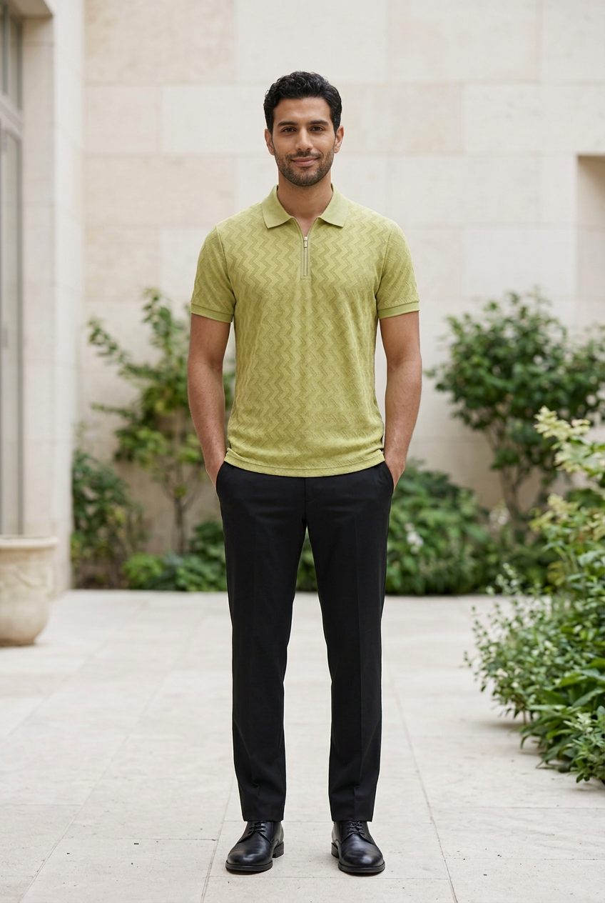 Green Knitted Zip T-Shirt