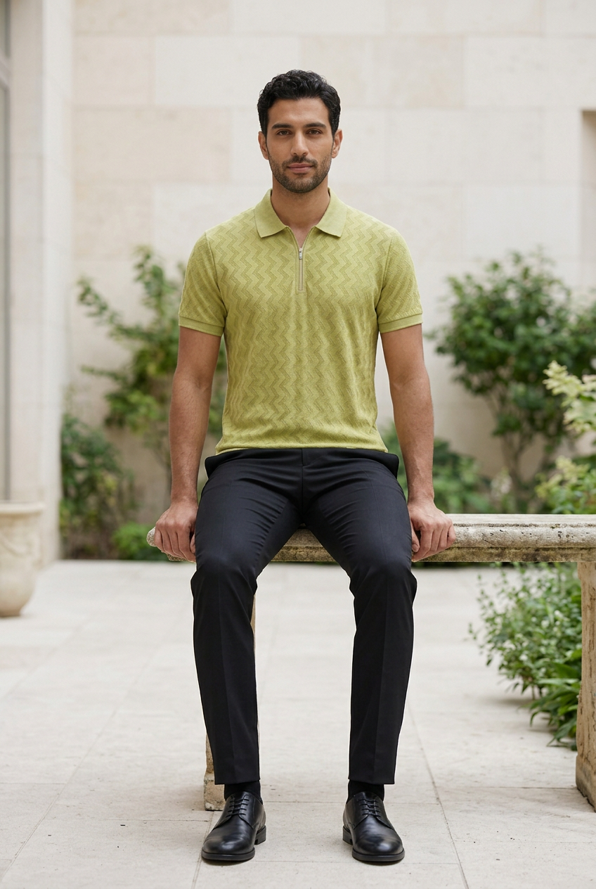 Green Knitted Zip T-Shirt