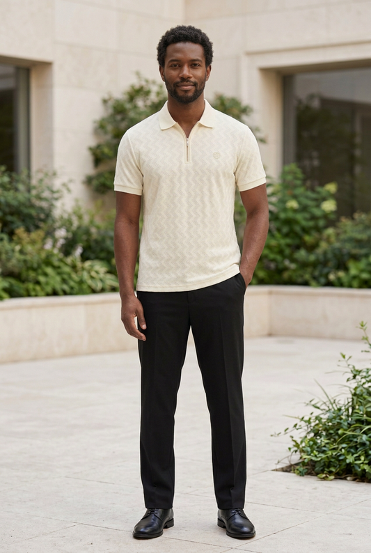 Cream Knitted Zip T-Shirt