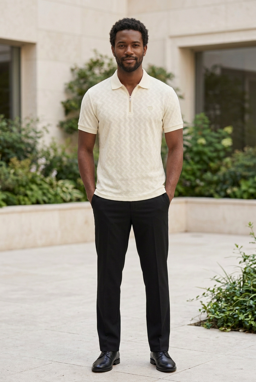 Cream Knitted Zip T-Shirt