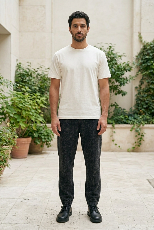 Black Acid-Wash Cotton Pants