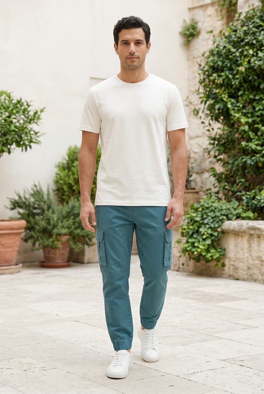 Sea Blue Cotton-Blend Track Pants