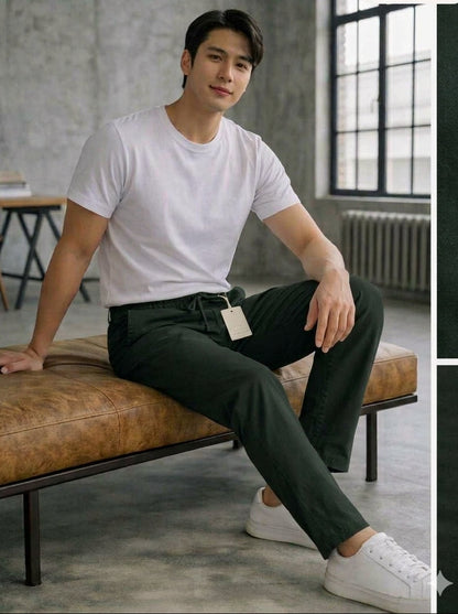 Dark Blackish Green Linen-Cotton Canvas Trousers