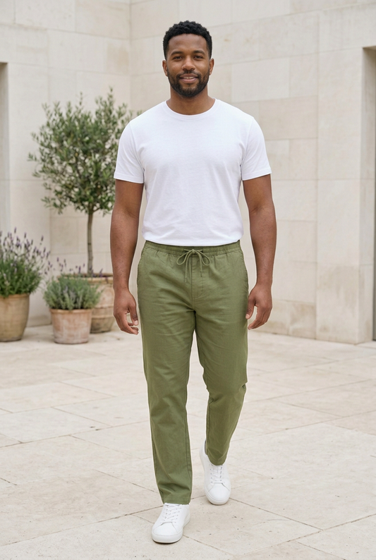 Olive Linen-Cotton Canvas Trousers