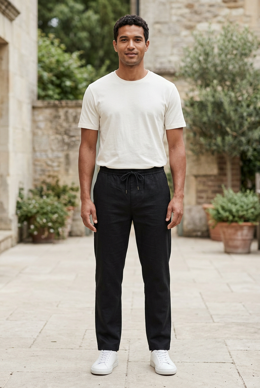 Black Linen-Cotton Canvas Trousers