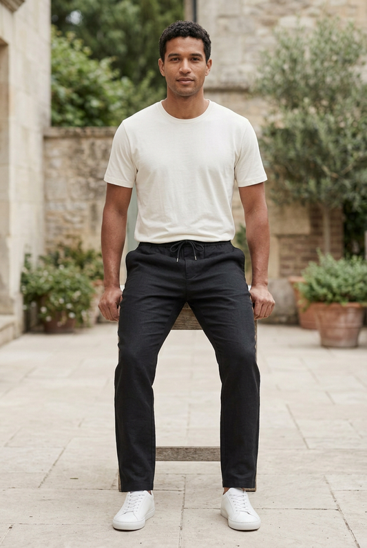 Black Linen-Cotton Canvas Trousers