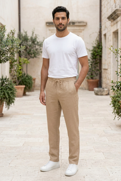 Brown Linen-Cotton Canvas Trousers