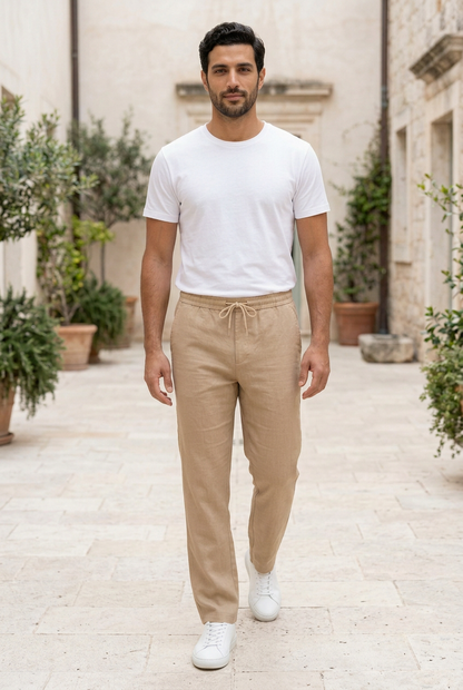 Brown Linen-Cotton Canvas Trousers