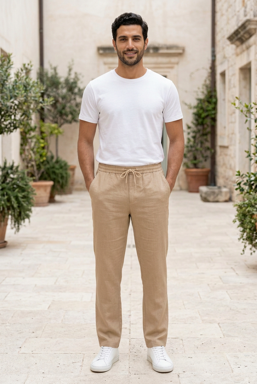 Brown Linen-Cotton Canvas Trousers
