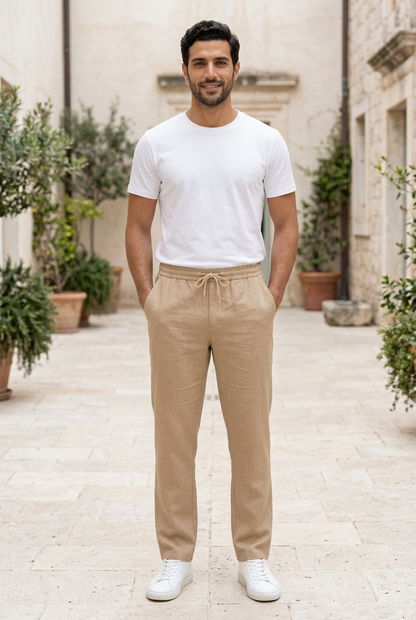 Brown Linen-Cotton Canvas Trousers