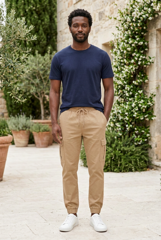Beige Cotton-Blend Track Pants