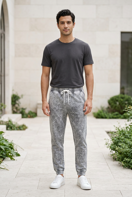 Light Grey Acid-Wash Cotton Pants