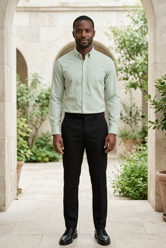 Green Checked Linen-Cotton Formal Shirt