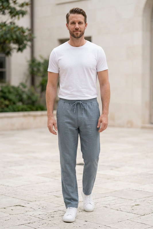 Steel Linen-Cotton Canvas Trousers