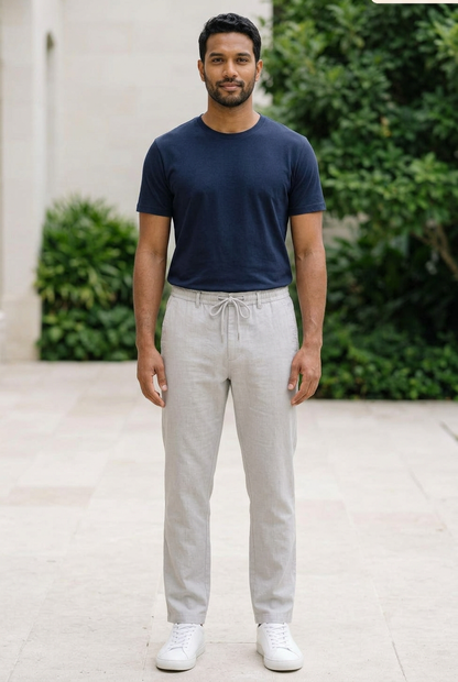 Cement Linen-Cotton Canvas Trousers