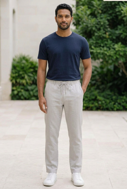 Cement Linen-Cotton Canvas Trousers