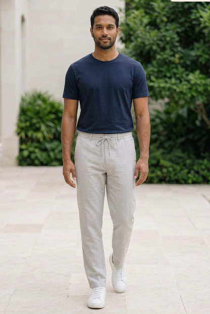 Cement Linen-Cotton Canvas Trousers
