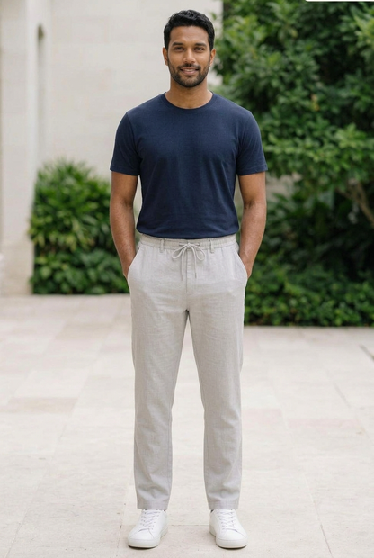 Cement Linen-Cotton Canvas Trousers