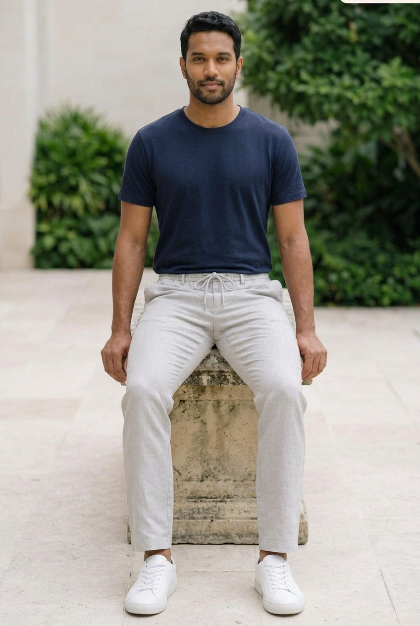 Cement Linen-Cotton Canvas Trousers