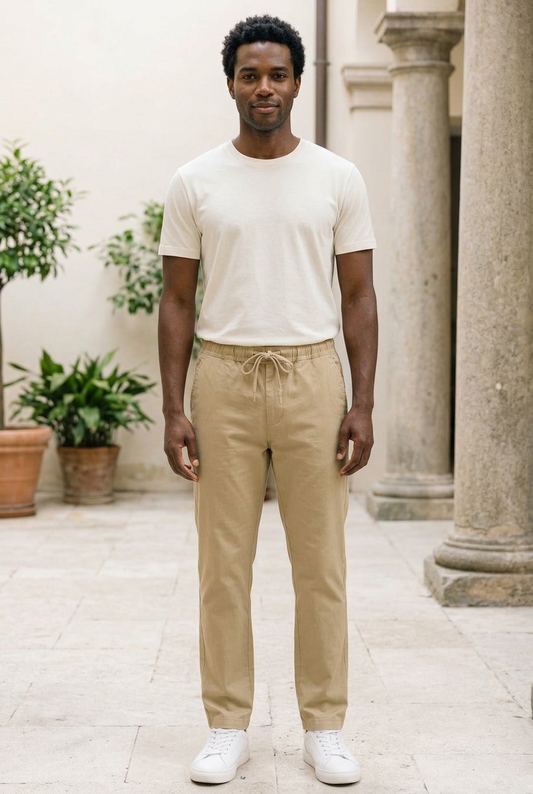 Khaki Linen-Cotton Canvas Trousers