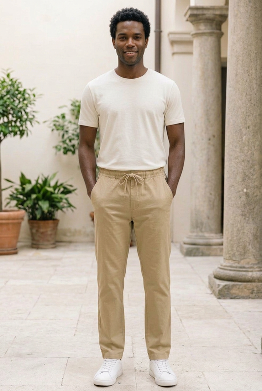 Khaki Linen-Cotton Canvas Trousers