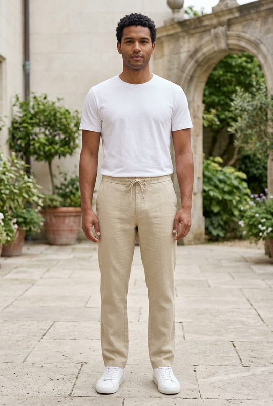 Light Khaki Linen-Cotton Canvas Trousers