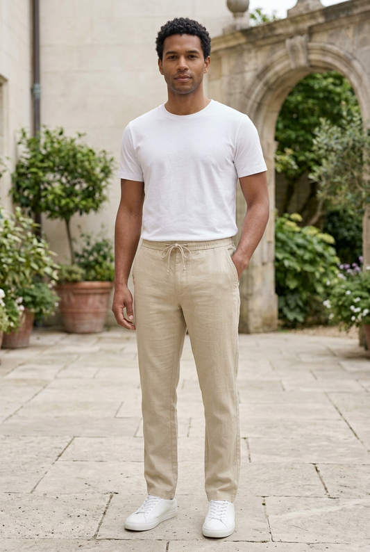 Light Khaki Linen-Cotton Canvas Trousers