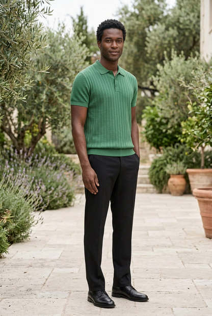 Green Knitted Button T-Shirt