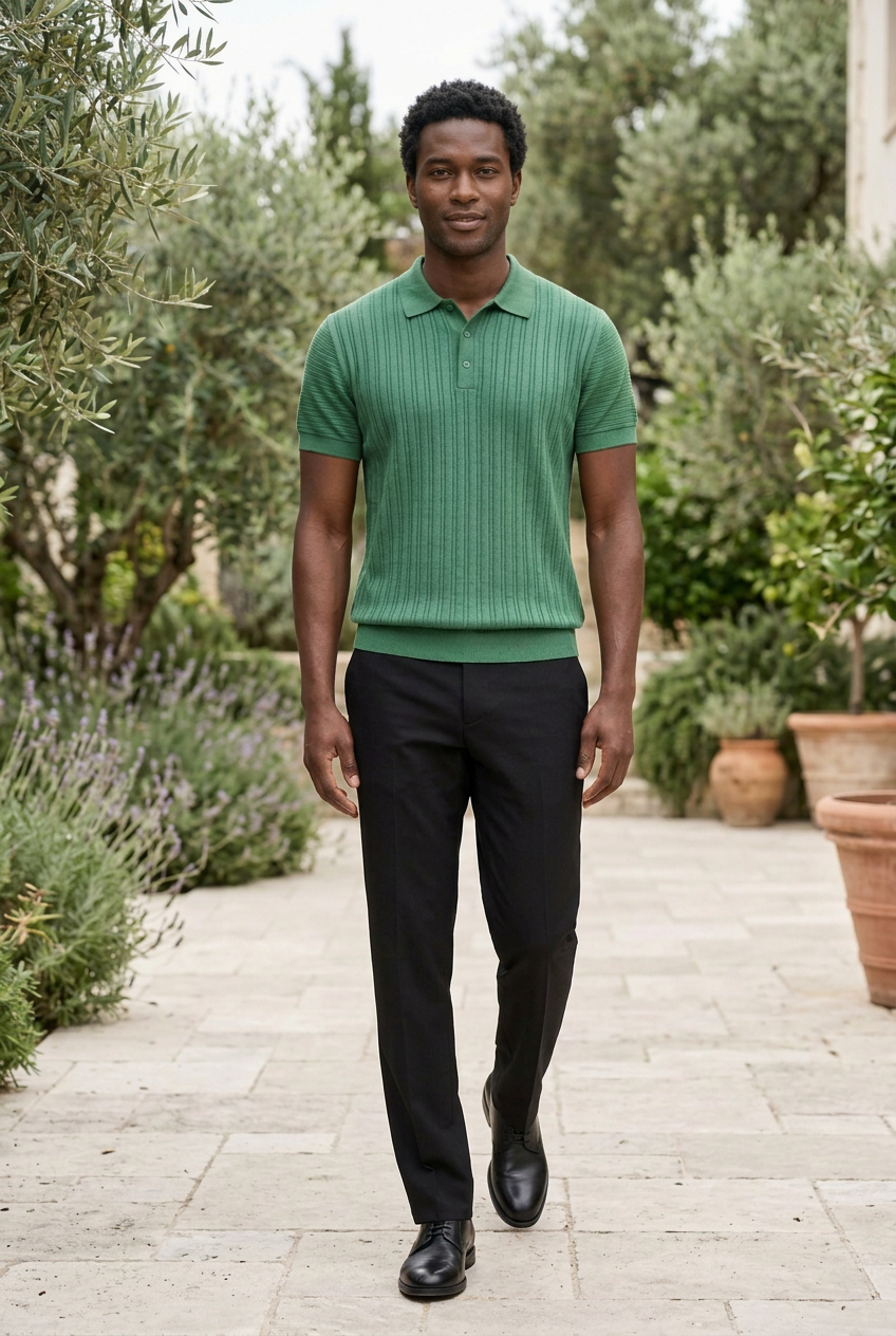 Green Knitted Button T-Shirt