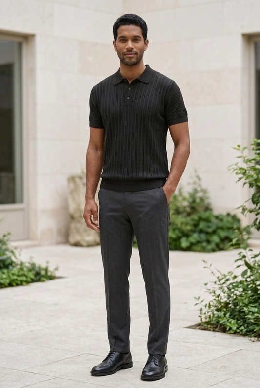 Black Knitted Button T-Shirt