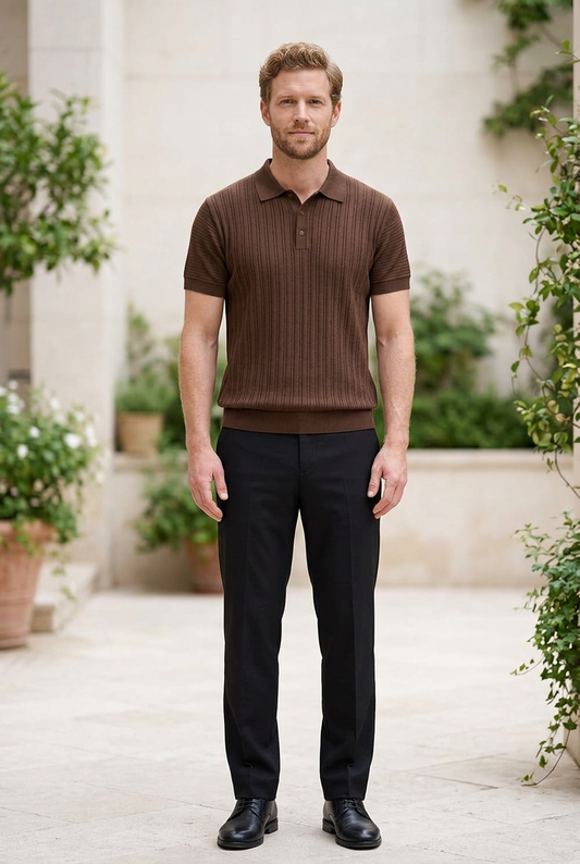 Brown Knitted Button T-Shirt