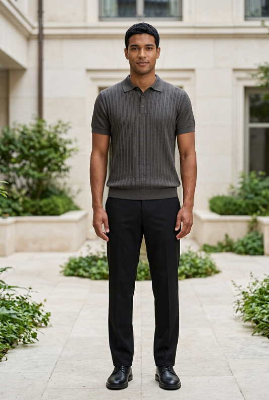 Grey Knitted Button T-Shirt