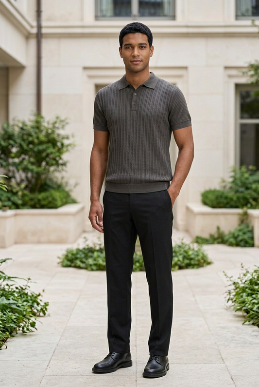 Grey Knitted Button T-Shirt