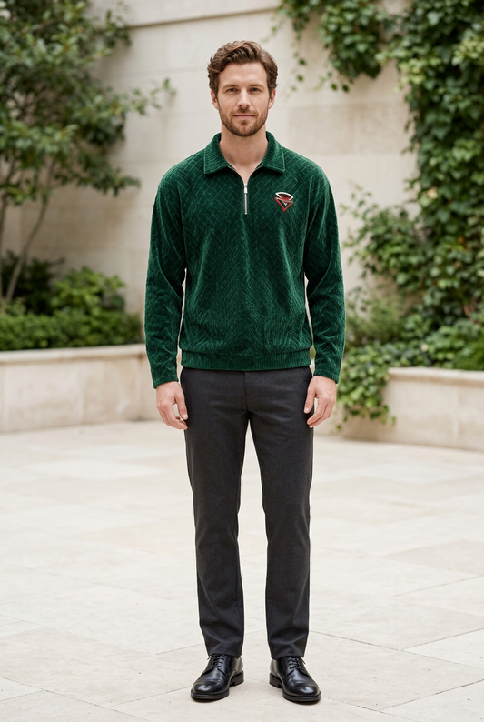 Green Knitted Corduroy Full-Sleeve T-Shirt