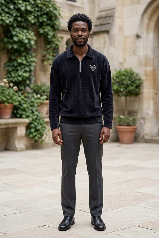 Navy Knitted Corduroy Full-Sleeve T-Shirt
