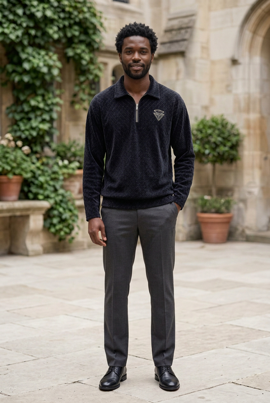 Navy Knitted Corduroy Full-Sleeve T-Shirt