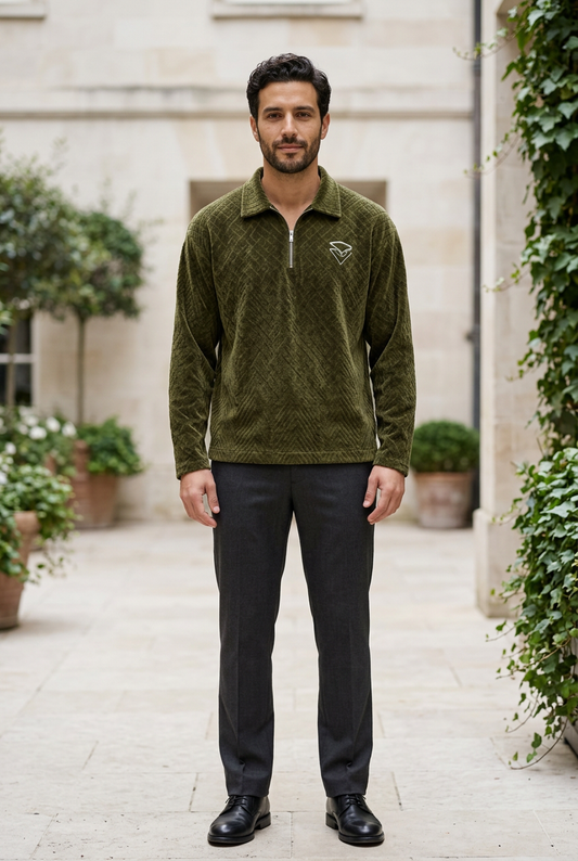 Pista Green Knitted Corduroy Full-Sleeve T-Shirt