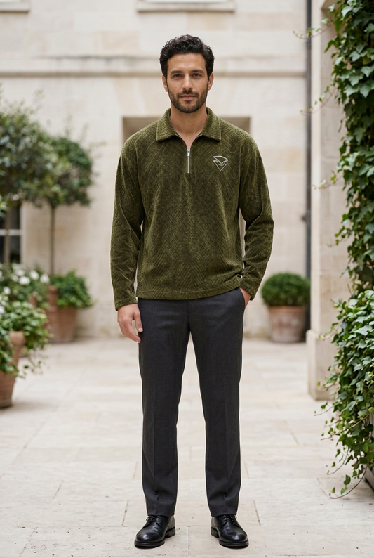 Pista Green Knitted Corduroy Full-Sleeve T-Shirt