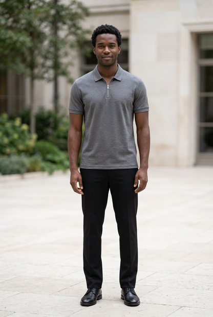 Grey Knitted Zip T-Shirt