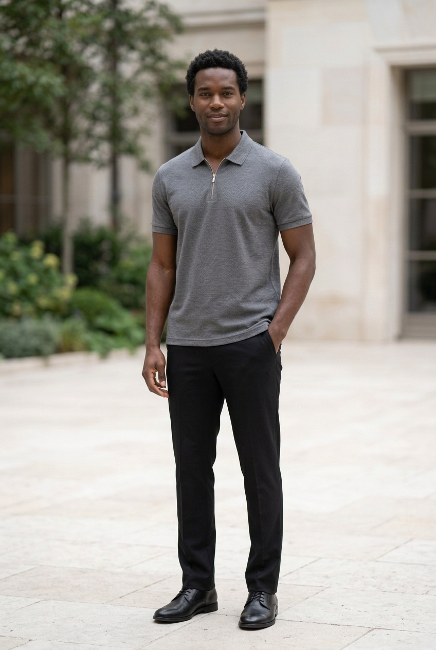 Grey Knitted Zip T-Shirt